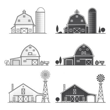 Set of thin line american farm icon. clipart
