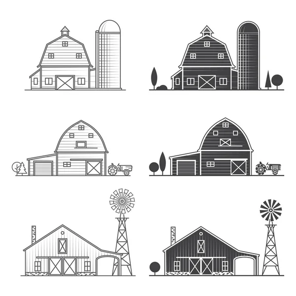 A vékony vonal amerikai farm ikon készlet. — Stock Vector