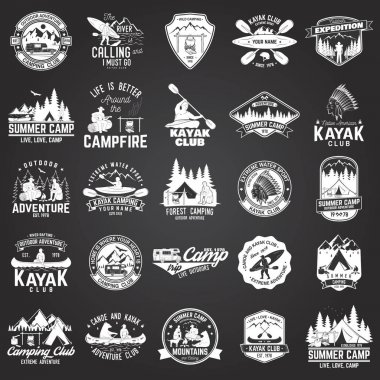 Set of canoe, kayak and camping club badge clipart