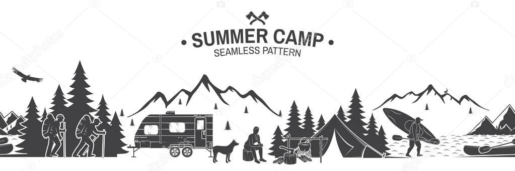 Summer camp seamless pattern. Vector illustration.