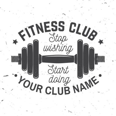 Fitness kulübü rozeti. Durdurmak isteyen yapıyor başlayalım. Vektör çizim.