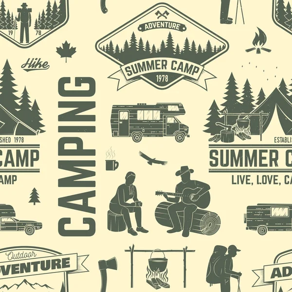 Sommar camp sömlösa mönster eller bakgrund. — Stock vektor
