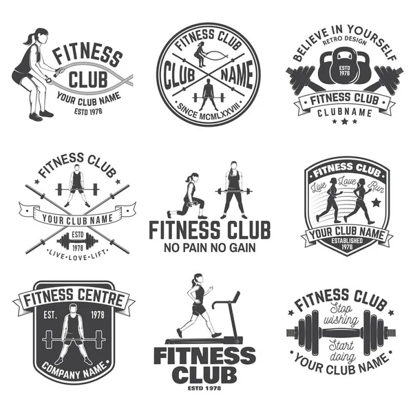 Placas del club de fitness. Vector. Para los emblemas de los centros de fitness, señales de gimnasio y otros . — Vector de stock