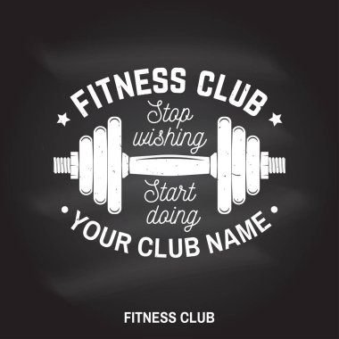 Fitness kulübü rozeti. Durdurmak isteyen yapıyor başlayalım. Vektör çizim.