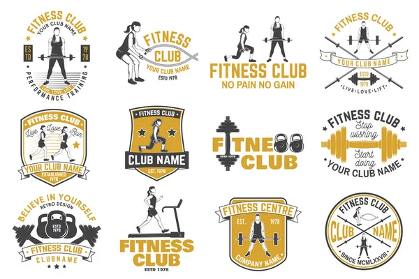 Placas del club de fitness. Vector. Para los emblemas de los centros de fitness, señales de gimnasio y otros . — Archivo Imágenes Vectoriales