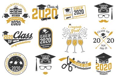 2020 Vector Sınıfı rozet seti. Gömlek, baskı, mühür, üst üste, damga, selamlama, davetiye kartı. Typography tasarımı - stok vektörü.