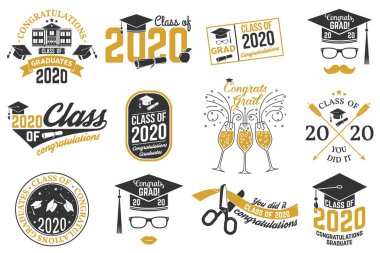 Set of Vector Class of 2020 badges. Concept for shirt, print, seal, overlay, stamp, greeting, invitation card. Typography design- stock vector. clipart