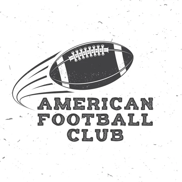 Amerikaans voetbal- of rugbyclubbadge. Vector. Concept voor shirt, logo, print, stempel, tee, patch. Vintage typografie ontwerp met vliegende amerikaanse voetbal bal silhouet — Stockvector