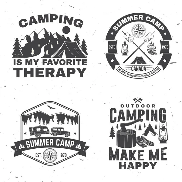 Set of outdoor adventure inspirational quote. Vector. Concept for shirt, logo, print, stamp or tee. Vintage typography design with camper tent, mountain, forest landscape silhouette. — Stock Vector