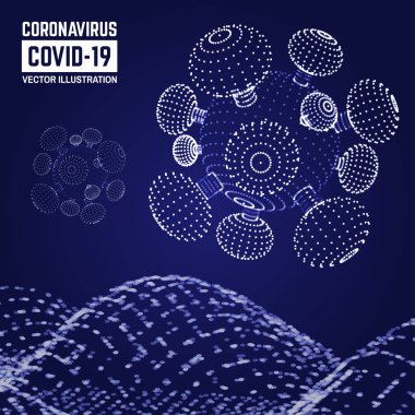 Görsel analitik Coronavirus Covid-19. Vektör. Noktaları birleştiren ve düşük polyester şekilli dinamik görseller. Corona virüsü işareti. 2019-nvoc virüsü izole edildi.