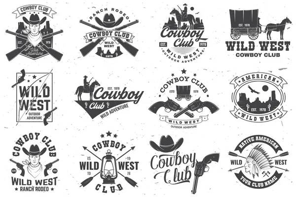 Cowboy klub jelvény. Ranch rodeó. Vektor. Fogalom ing, logó, nyomtatás, bélyeg, póló cowboy és shotgun. Vintage tipográfia design vadnyugati és nyugati puska sziluett. — Stock Vector