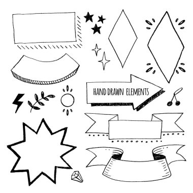 El yapımı tasarım elementleri, kurdeleler. Ögelerin vektör kümesi.