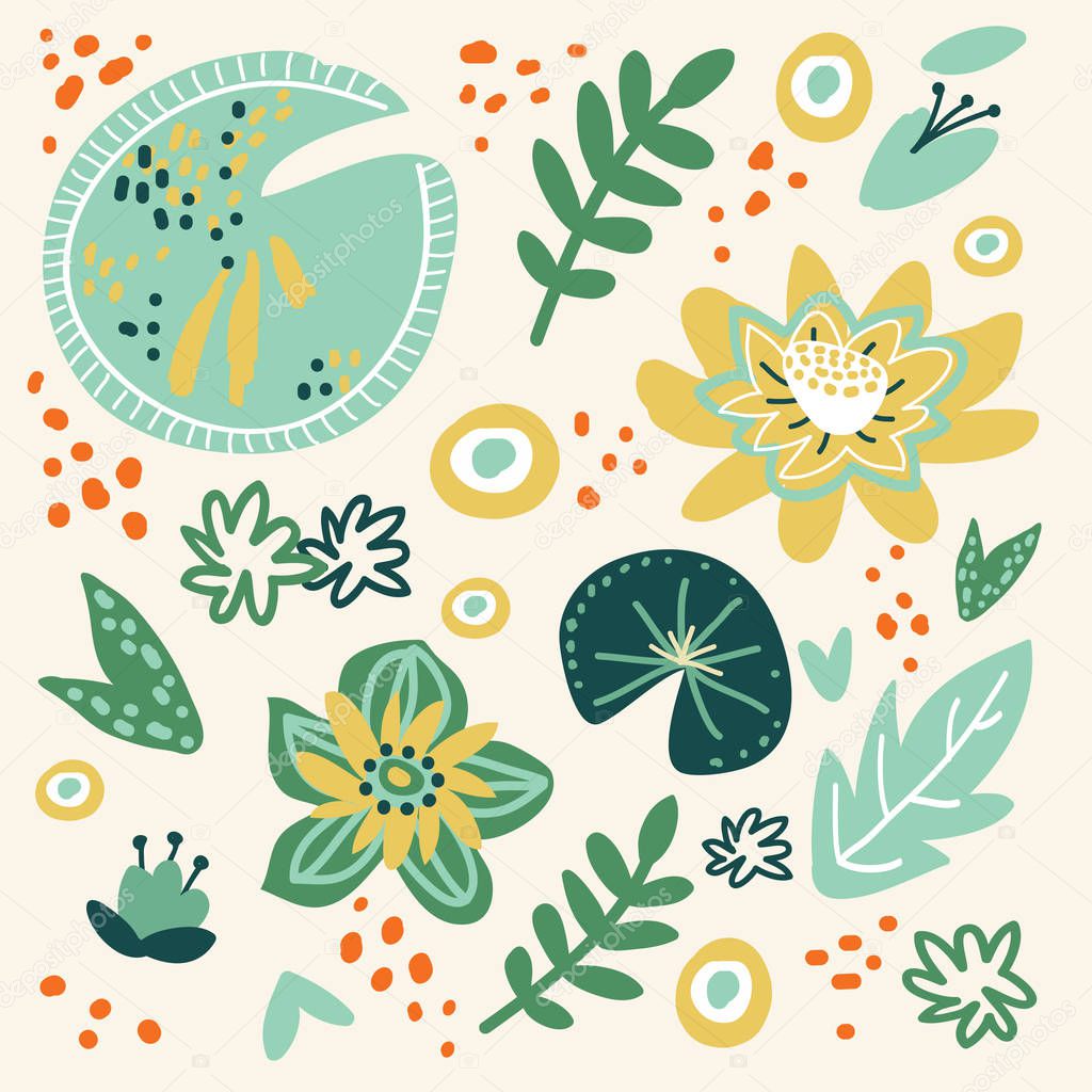 Abstract pattern with floral elements. Eco background.