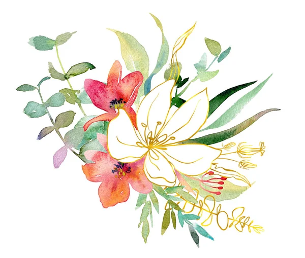 Vintage handritade blommor. Blommig akvarell illustration. Gratulationskort för mors dag, bröllop, födelsedag, påsk, alla hjärtans dag. — Stockfoto