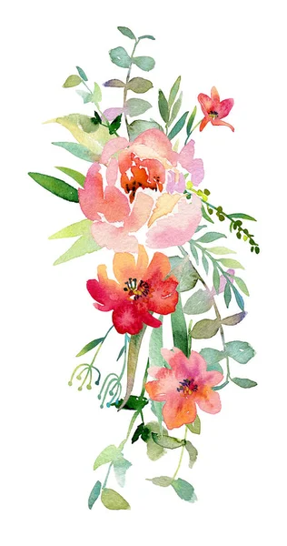 Vintage el çizilmiş çiçekler. Çiçek suluboya illüstrasyon. Anneler Günü, düğün, doğum günü, Paskalya, Sevgililer Günü için tebrik kartı.
