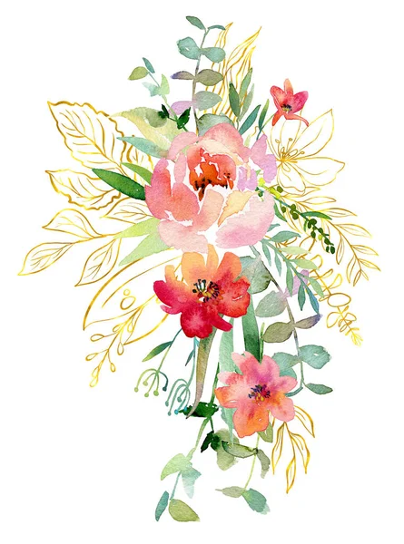 Εκλεκτής ποιότητας χειροποίητα λουλούδια. Εικονογράφηση υδατογραφηματού. Ευχετήρια κάρτα για την ημέρα της μητέρας, γάμος, γενέθλια, Πάσχα, ημέρα του Αγίου Βαλεντίνου. — Φωτογραφία Αρχείου