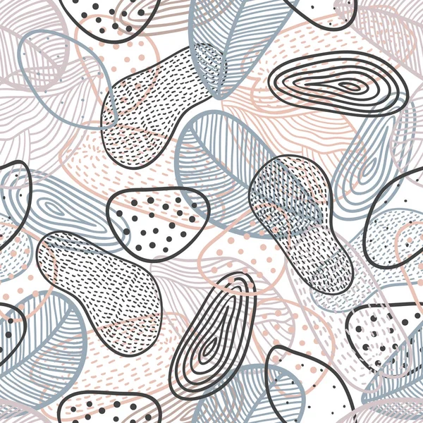 Elegantes handgezeichnetes Muster in blauen und rosa Farben im skandinavischen Stil. Abstrakter Vektor nahtloser Hintergrund. Gut zum Einwickeln von Papier, Stoff, Tapete — Stockvektor