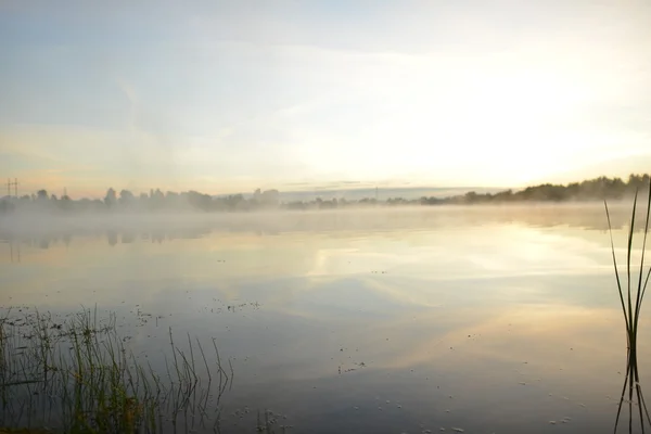 Paisagem da manhã.Nevoeiro sobre o rio . — Fotografia de Stock