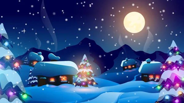 Navidad Noche Invierno Vector Paisaje Tarjeta Fondo Patrón — Archivo Imágenes Vectoriales