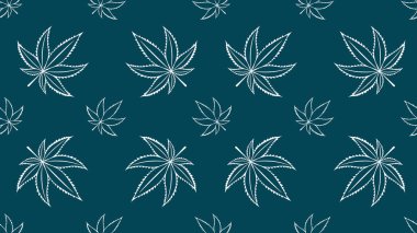 Kenevir yapraklı kusursuz desen. Esrar, sativa, indica, marihuana. Vektör İllüstrasyon arkaplanı