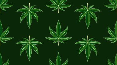 Kenevir yapraklı kusursuz desen. Esrar, sativa, indica, marihuana. Vektör İllüstrasyon arkaplanı