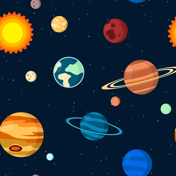 Zonnestelsel Vector Kinderen Cartoon Planeet Naadloos Patroon Illustratie Ideaal Voor — Stockvector