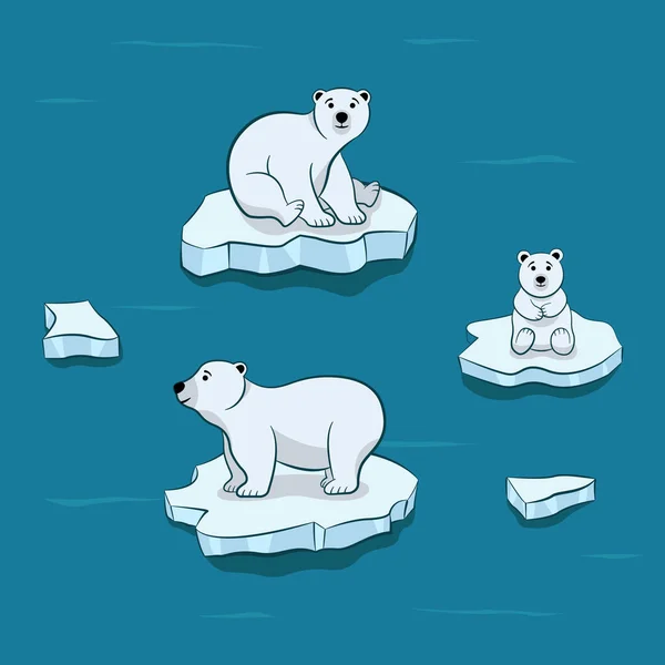 Familia Osos Polares Osos Blancos Aislados Sentados Icebergs Ártico Ilustración — Archivo Imágenes Vectoriales