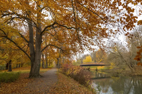 Vista para o colorido Goethe Park na cidade alemã Cottbus — Fotografia de Stock