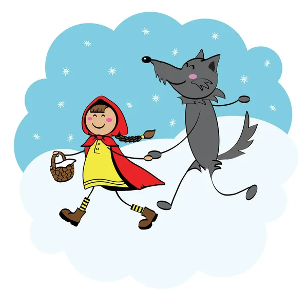 小さな赤い乗馬フードと灰色のオオカミ — ストックベクタ