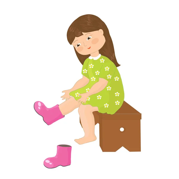 Girl puts on boots — Stock Vector