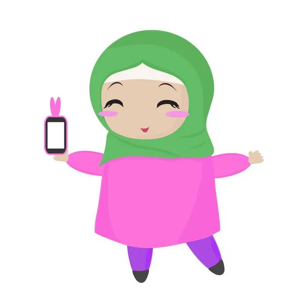 Muslimsk kvinna med telefon — Stock vektor