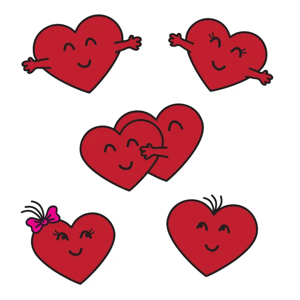 Divertidos Corazones Rojos Fondo Blanco Corazones Rojos — Vector de stock