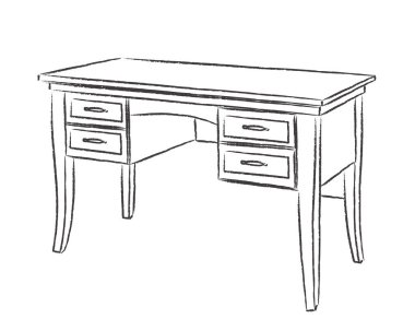 Beyaz bir arka plan üzerine bir yazı masası taslağını