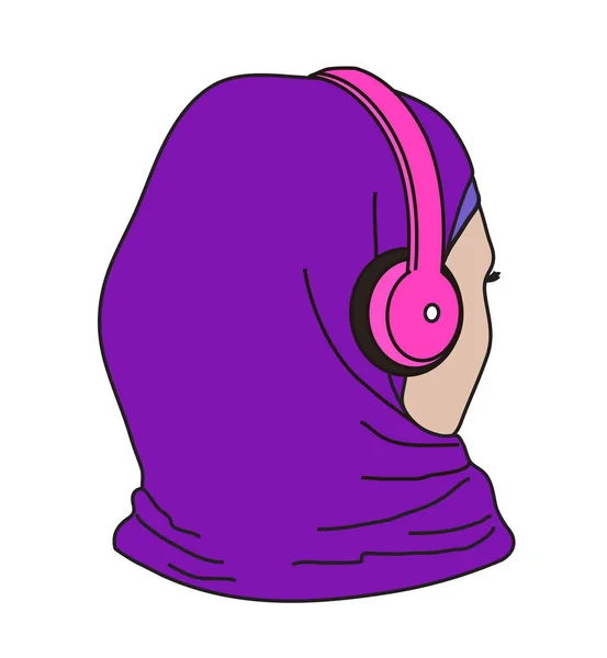 Una Chica Musulmana Escucha Música — Archivo Imágenes Vectoriales