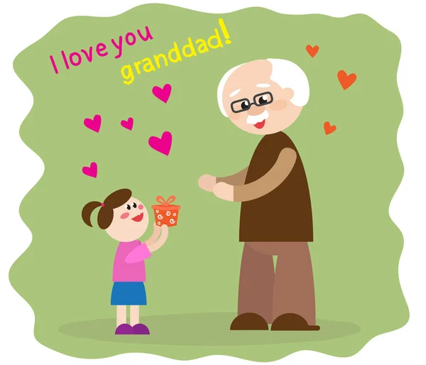 Girl Gives Grandfather Gift — Stock Vector