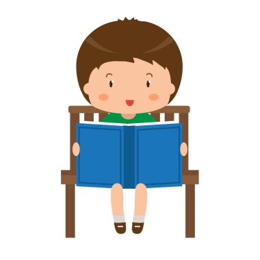 Çocuk bir kitap okuyor. Vektör çizim.