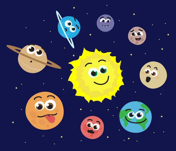Planety Kolem Slunce Vektorové Ilustrace — Stockový vektor