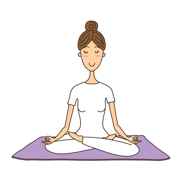 Una Chica Practicando Yoga Alfombra — Vector de stock