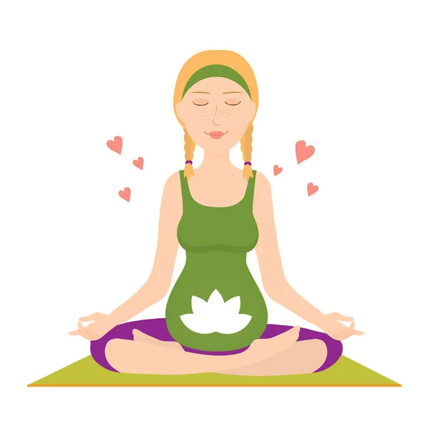 Femme Enceinte Rousse Assise Dans Une Pose Lotus — Image vectorielle