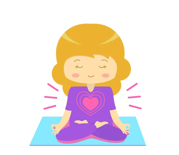 Linda Chica Está Meditando Sentada Una Esterilla Yoga Ilustración —  Fotos de Stock