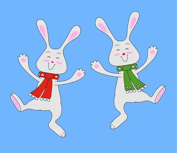 Два Счастливых Зайца Синем Фоне Иллюстрация — стоковое фото