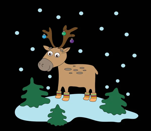 Funny Deer Black Background Illustration — Stock Photo, Image