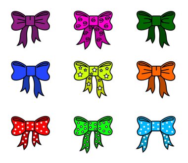 Beyaz bir arka plan üzerinde çeşitli yay koleksiyonu. Vektör çizimi.