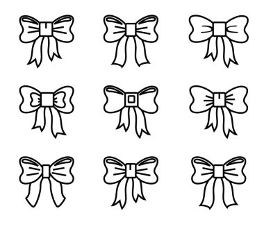 Beyaz arka planda çeşitli fiyonkların koleksiyonu. Siluet. Vektör illüstrasyonu.