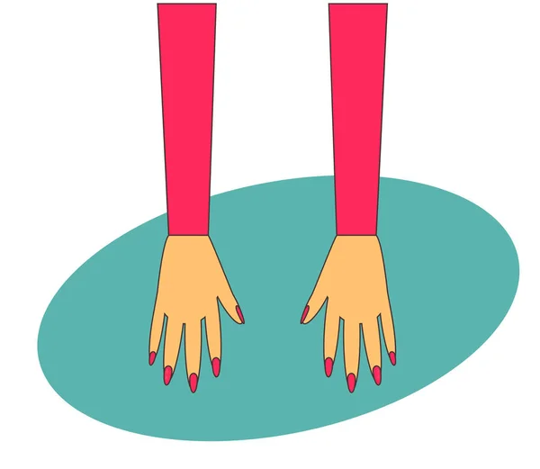 Manos Femeninas Sobre Fondo Azul Manicura Ilustración Vectorial — Vector de stock