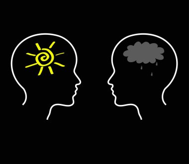 Siyah arka planda iki kafa. Siluet. Vektör illüstrasyonu.