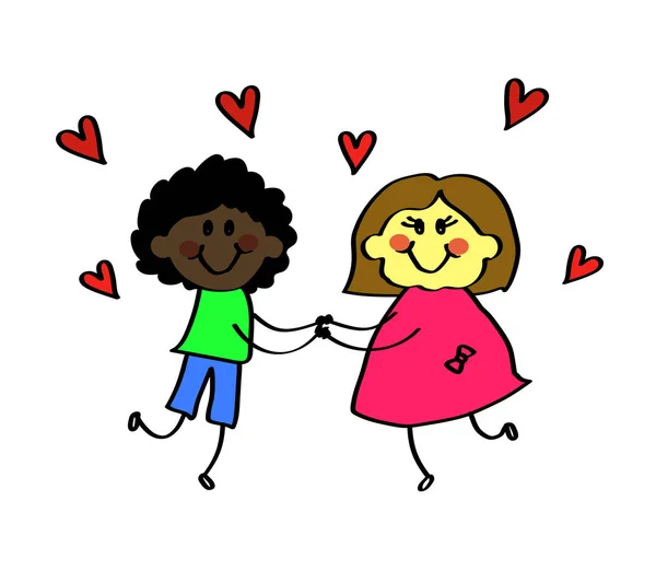 Joyeux Couple Amoureux Tenant Main Caricature Illustration Vectorielle — Image vectorielle