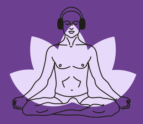 Homme Casque Médite Sur Fond Violet Illustration Vectorielle — Image vectorielle