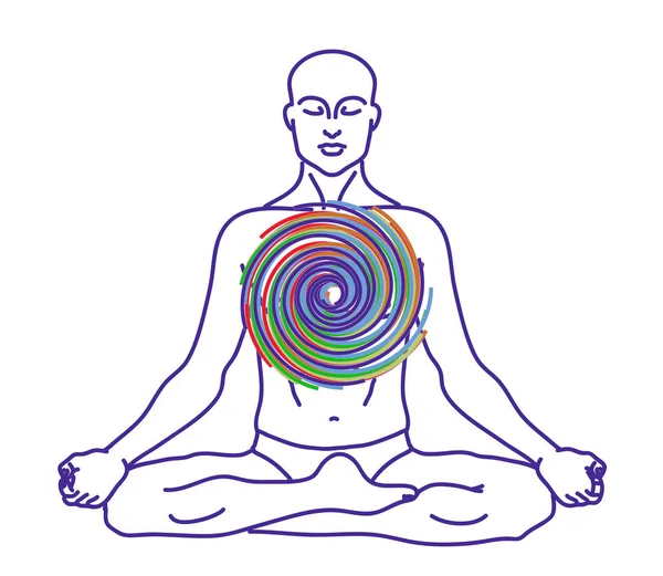 Hombre Sienta Una Posición Loto Sobre Fondo Blanco Meditación Ilustración — Vector de stock