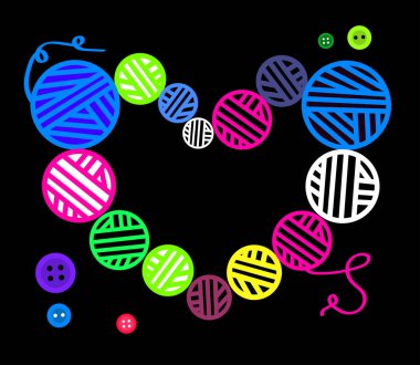 Siyah arka planda yün lakaplar. Çerçeve. Mesaj için yer. Vektör illüstrasyonu